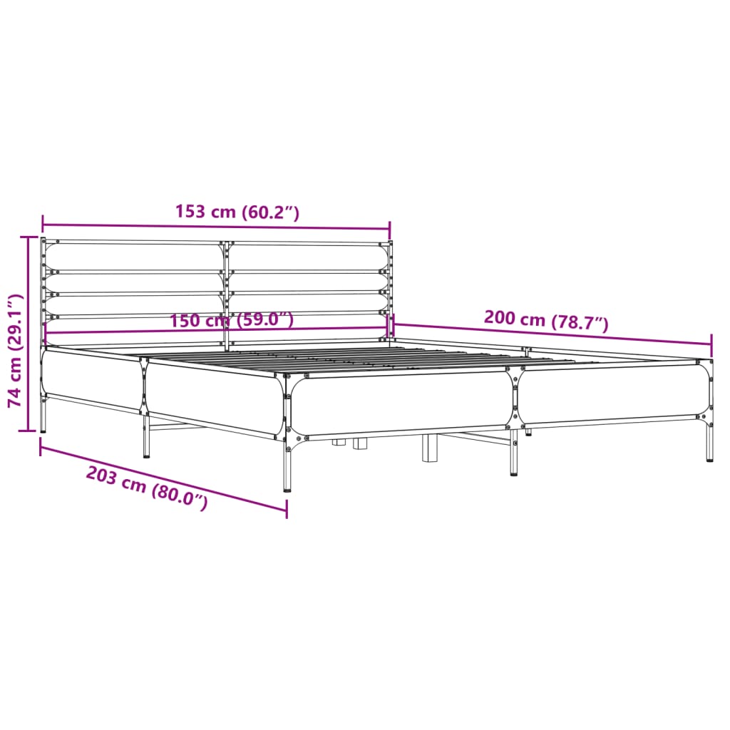 vidaXL Rám postele dub sonoma 150 x 200 cm kompozitní dřevo a kov