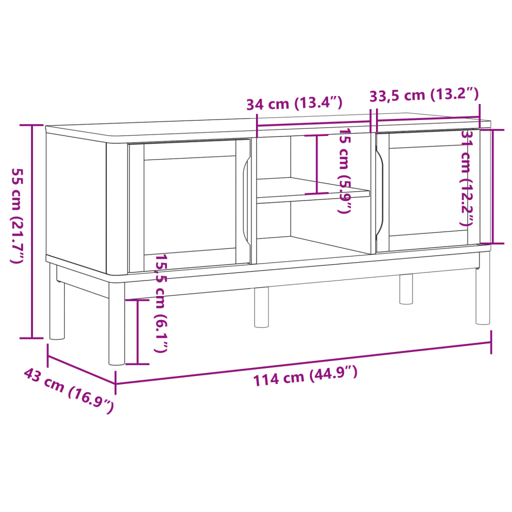 vidaXL TV stolek FLORO bílý 114 x 43 x 55 cm masivní borové dřevo