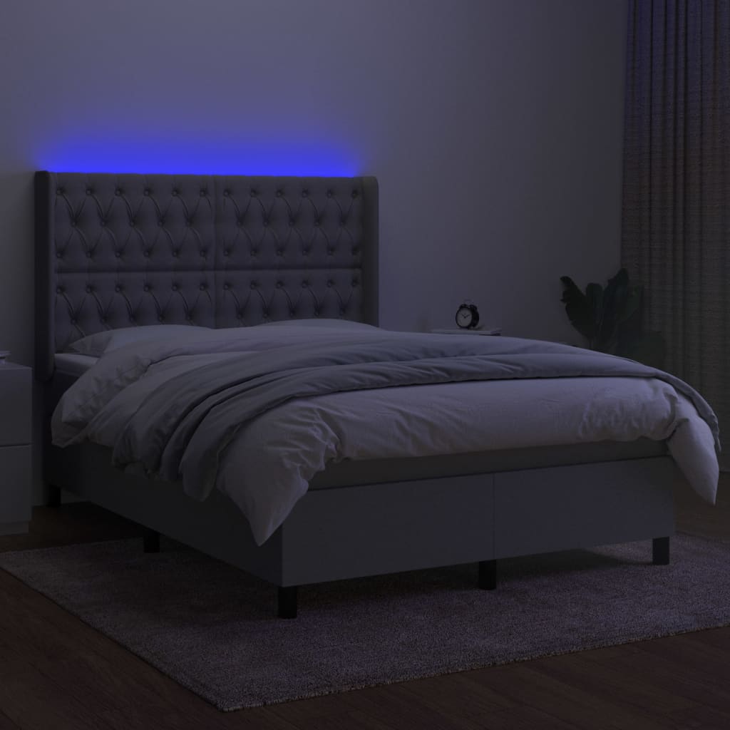 vidaXL Box spring postel s matrací a LED světle šedá 140x190 cm textil