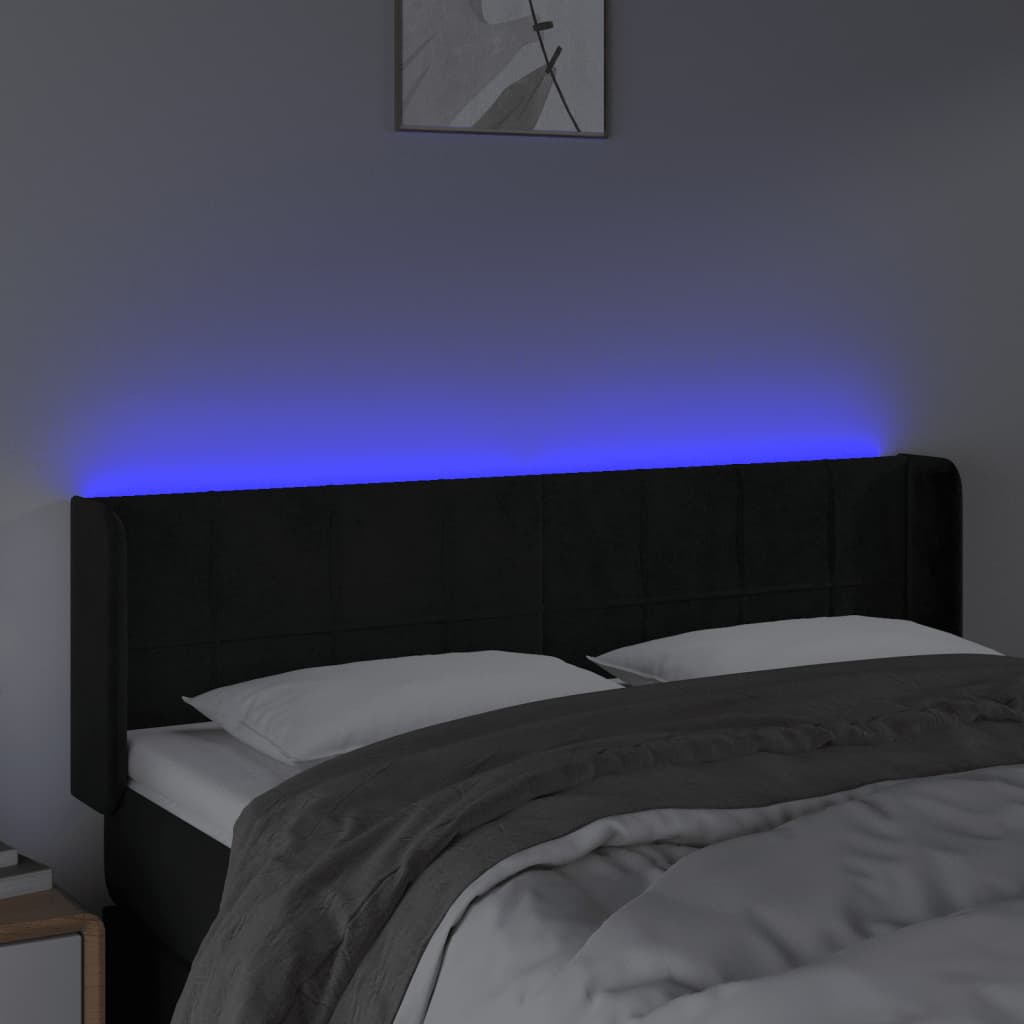 vidaXL Čelo postele s LED černé 147 x 16 x 78/88 cm samet