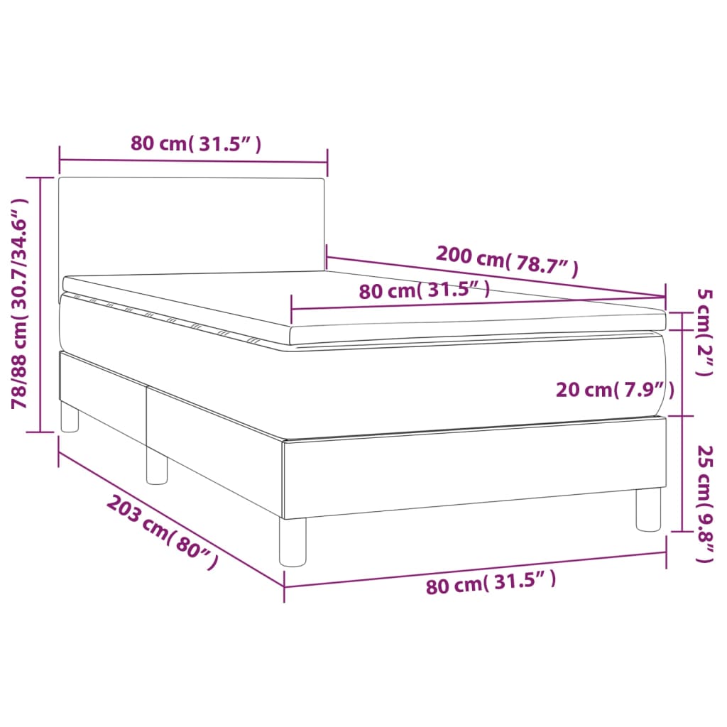 vidaXL Box spring postel matrace a LED cappuccino 80x200 cm umělá kůže