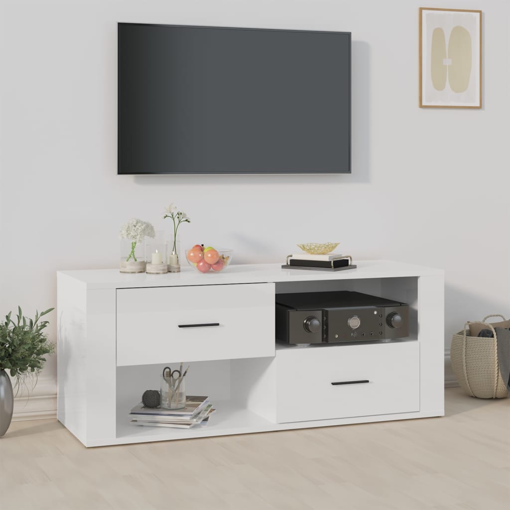 vidaXL TV skříňka lesklá bílá 100x35x40 cm kompozitní dřevo