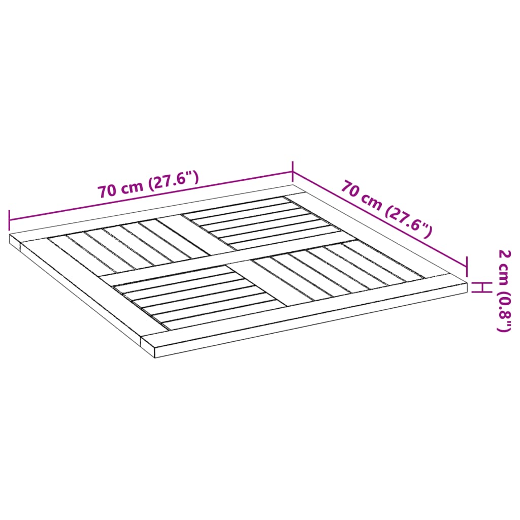 vidaXL Stolní deska 70 x 70 x 2 cm čtvercová masivní akáciové dřevo