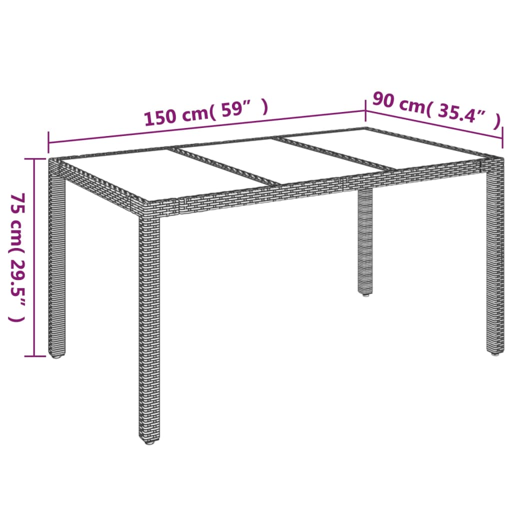 vidaXL Zahradní stůl se skleněnou deskou černý 150x90x75 cm polyratan