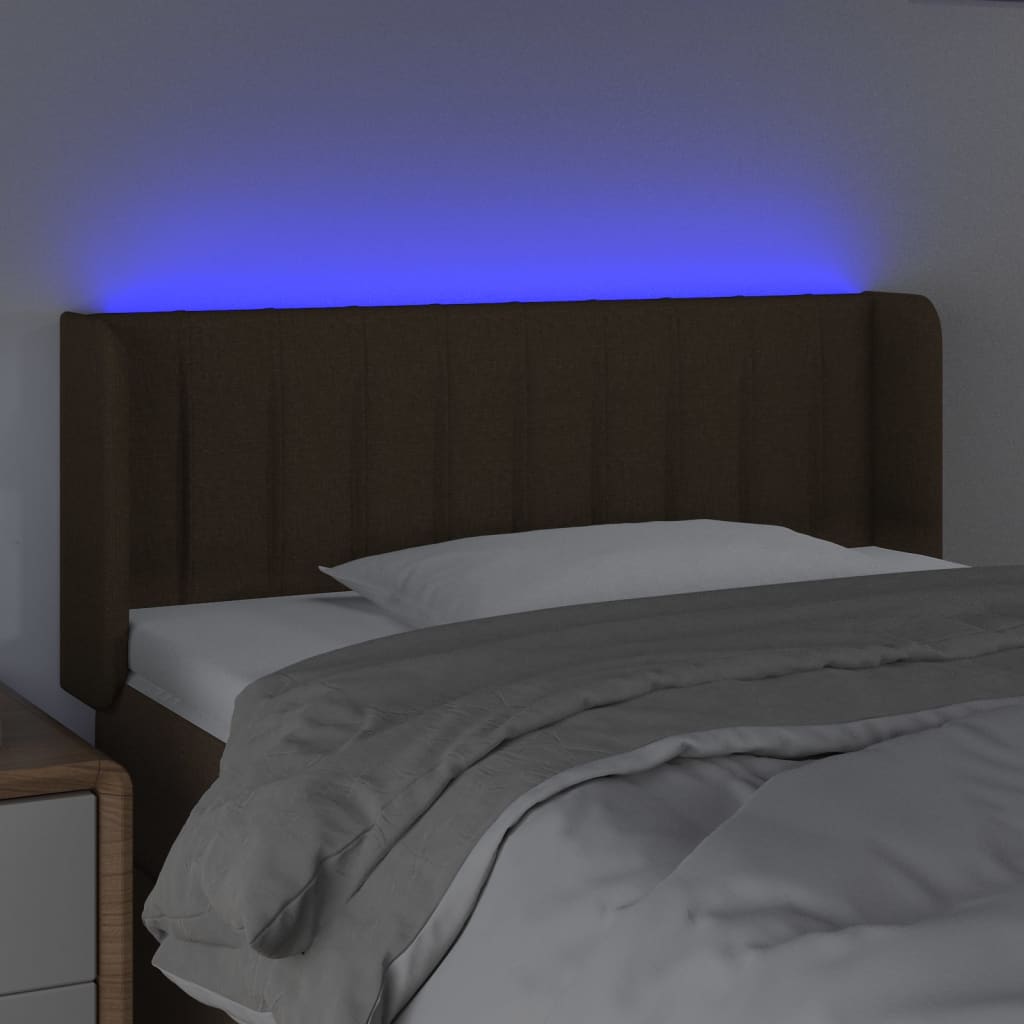 vidaXL Čelo postele s LED tmavě hnědé 93 x 16 x 78/88 cm textil