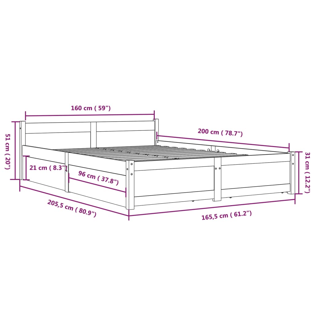 vidaXL Rám postele se zásuvkami 160 x 200 cm