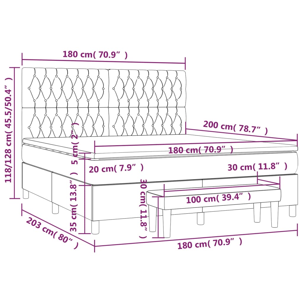 vidaXL Box spring postel s matrací tmavě hnědá 180x200 cm textil