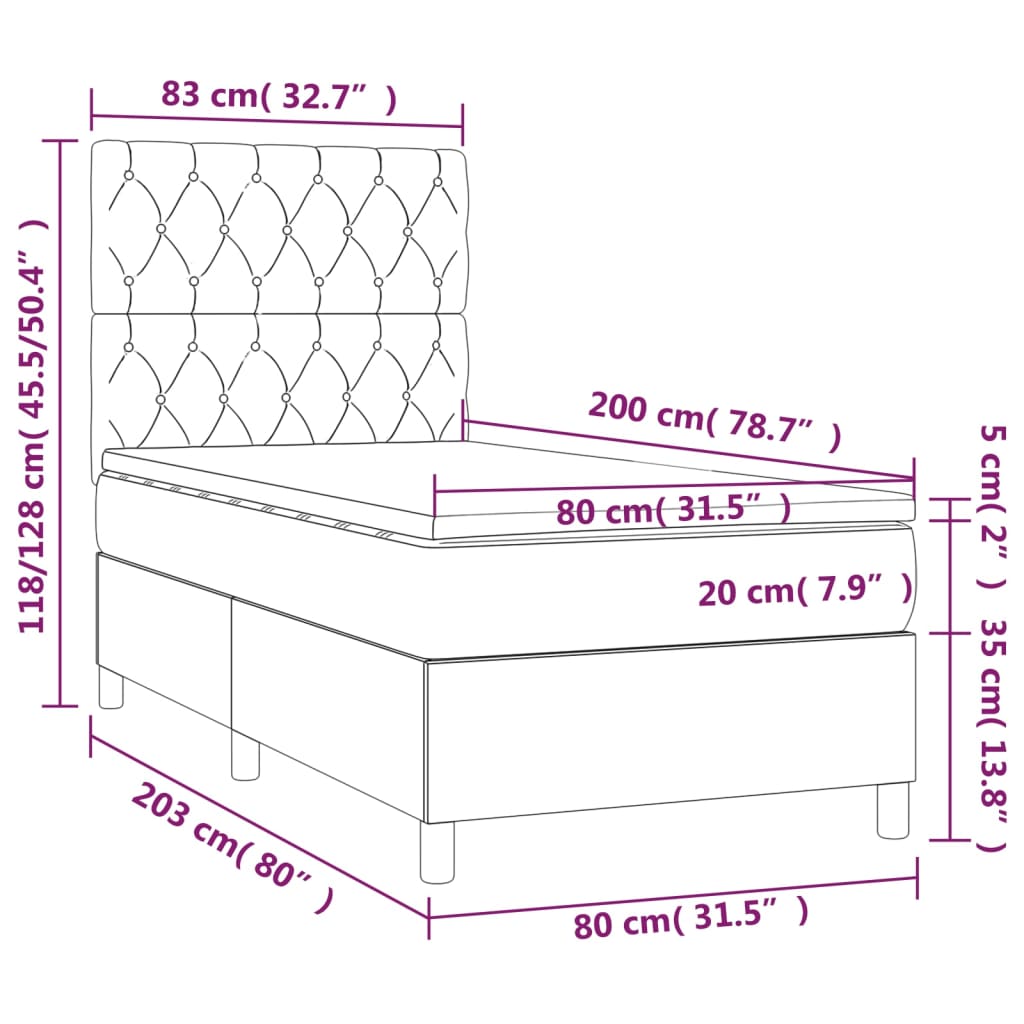 vidaXL Box spring postel s matrací tmavě hnědá 80x200 cm textil