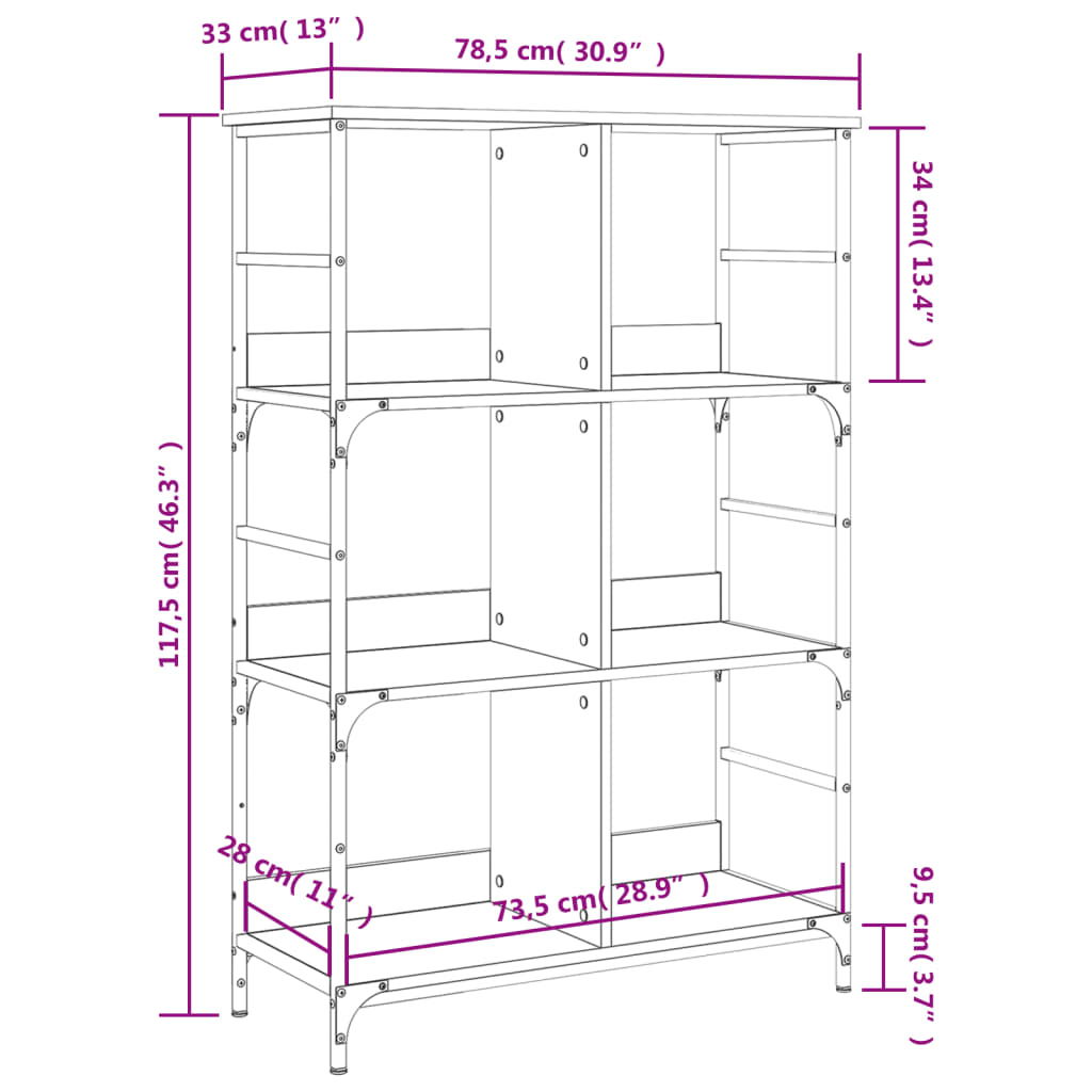 vidaXL Knihovna šedá sonoma 78,5 x 33 x 117,5 cm kompozitní dřevo