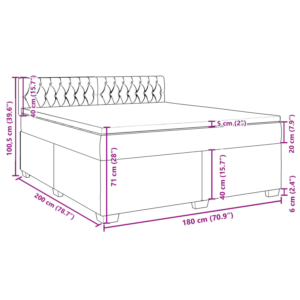 vidaXL Box spring postel s matrací světle šedá 180x200 cm samet