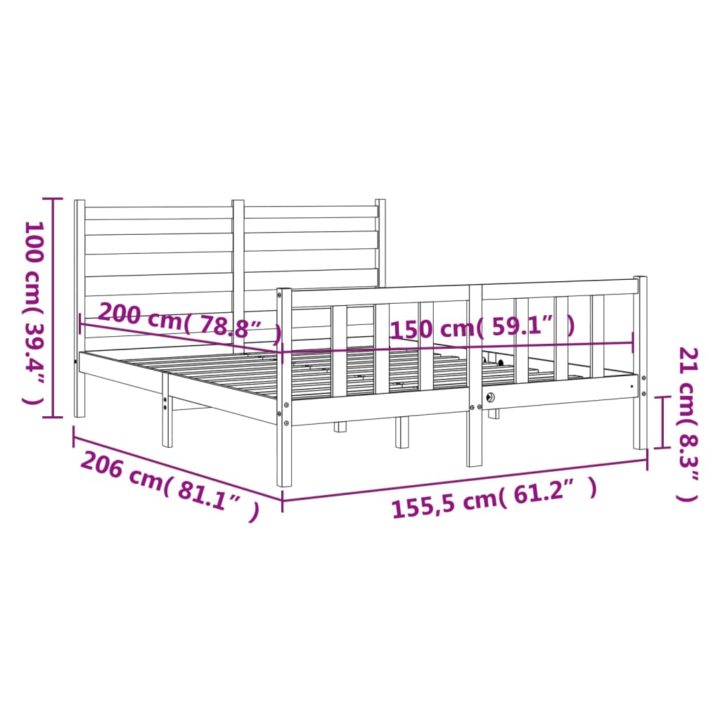 vidaXL Rám postele s čelem King Size masivní dřevo