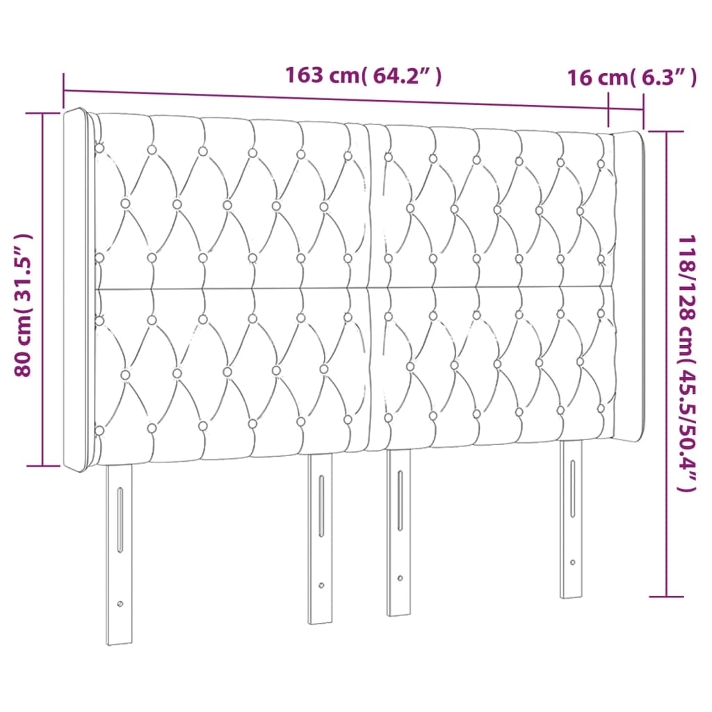 vidaXL Čelo postele s LED taupe 163 x 16 x 118/128 cm textil