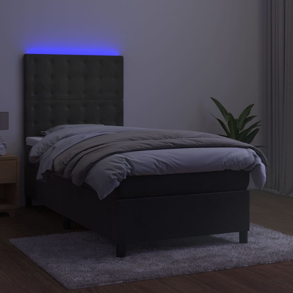 vidaXL Box spring postel s matrací a LED tmavě šedá 100x200 cm samet