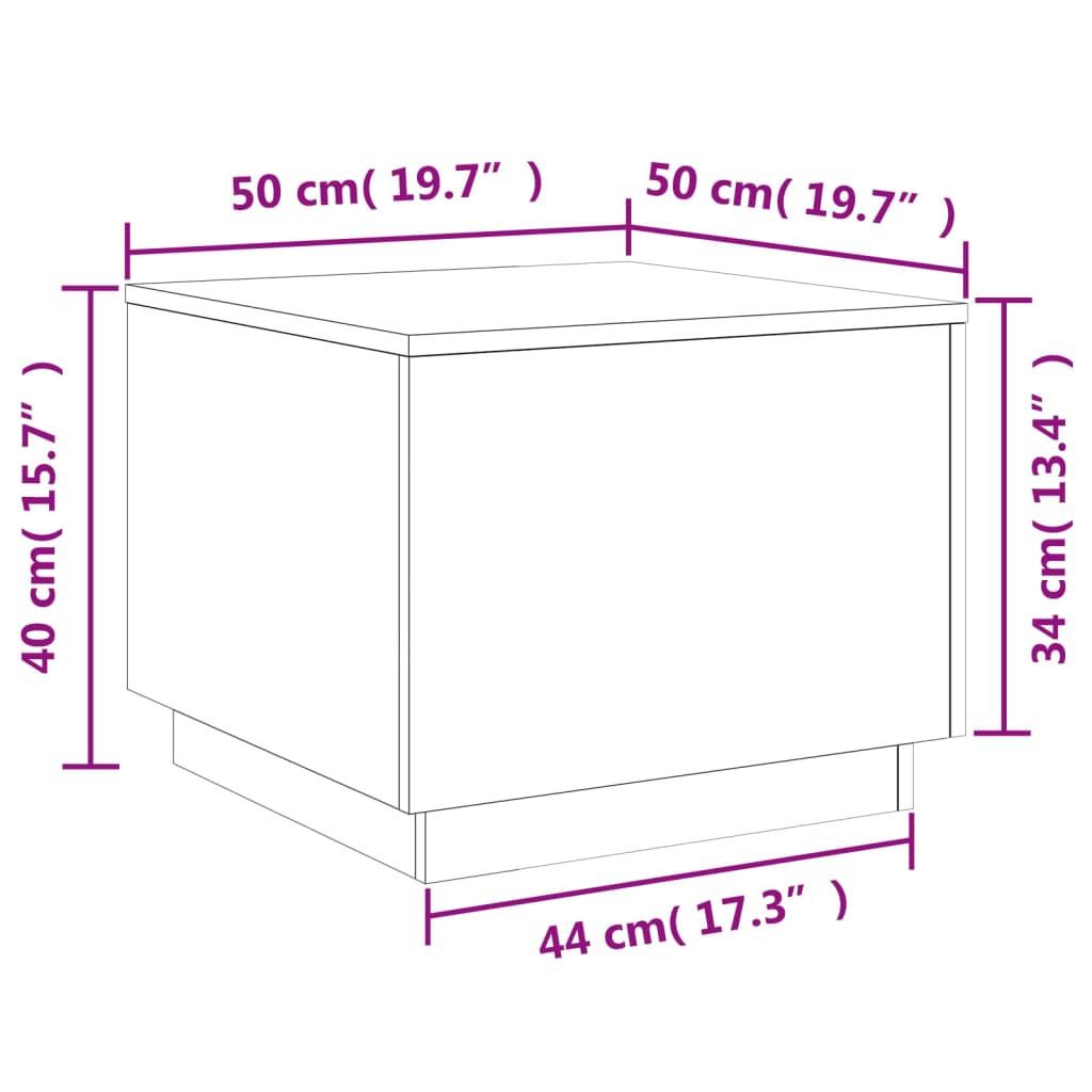 vidaXL Konferenční stolek s LED osvětlením hnědý dub 50 x 50 x 40 cm