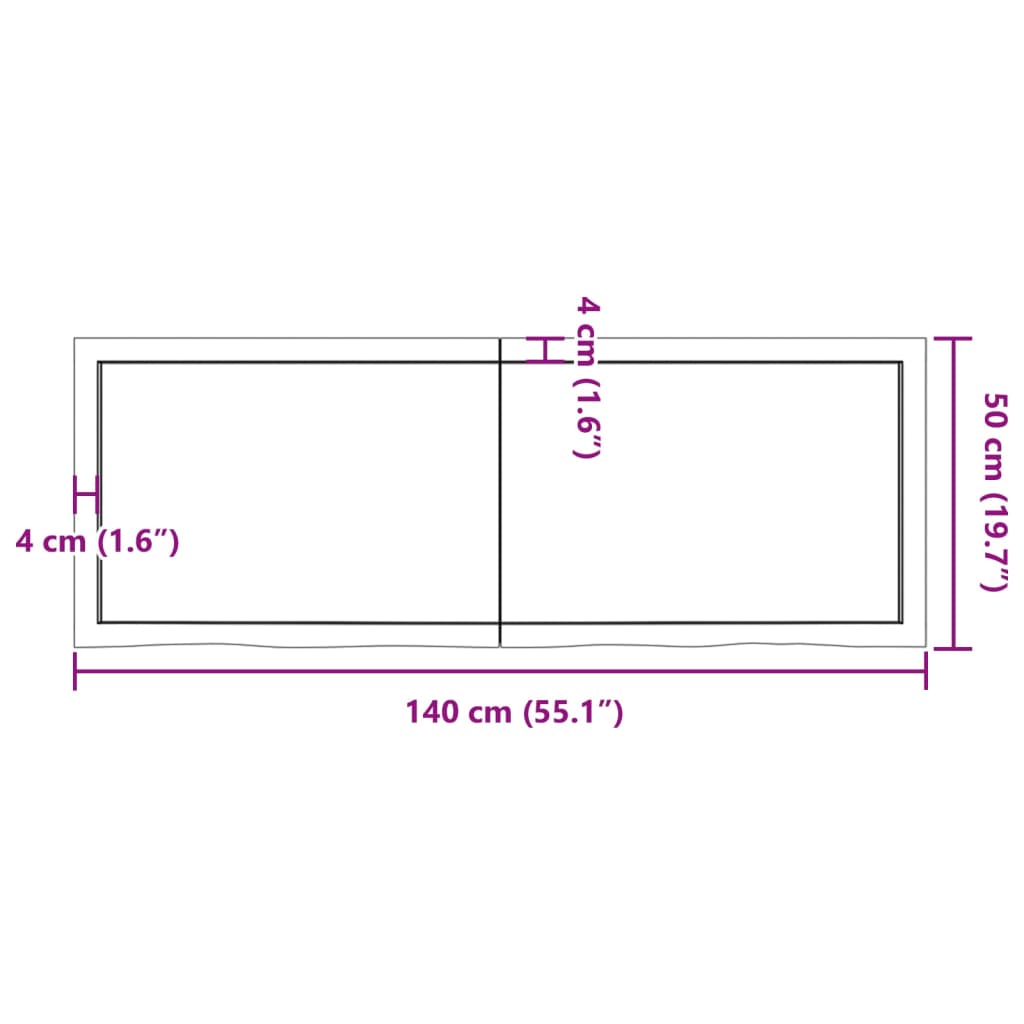 vidaXL Stolní deska 140x50x(2-6) cm neošetřený masivní dubové dřevo