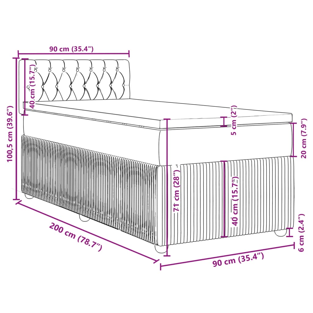 vidaXL Box spring postel s matrací světle šedá 90x200 cm samet