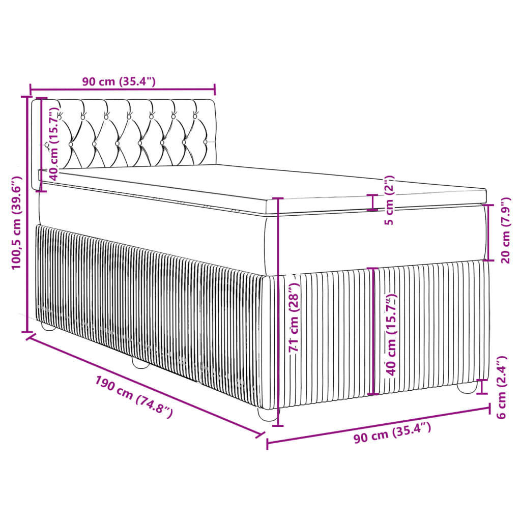 vidaXL Box spring postel s matrací světle šedá 90x190 cm samet