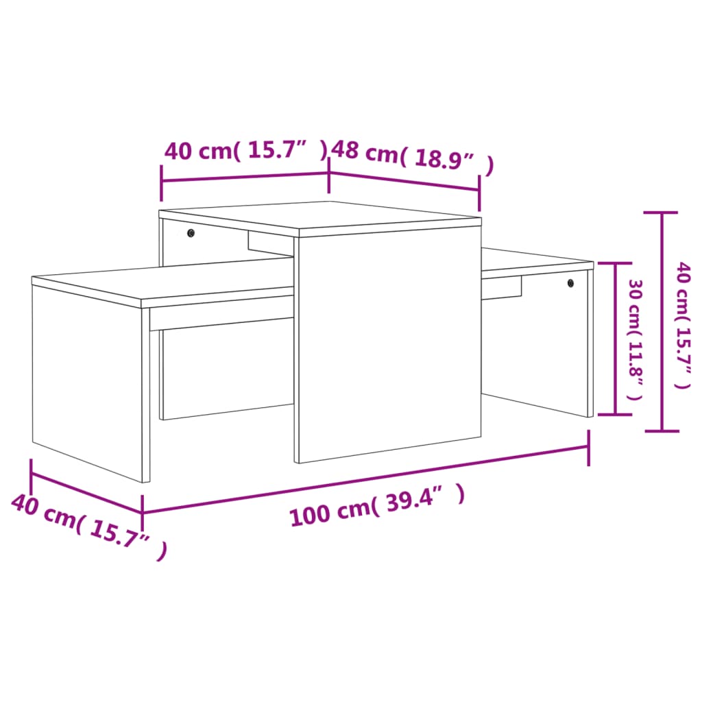 vidaXL Set konferenčních stolků betonově šedý 100x48x40 cm kompozit