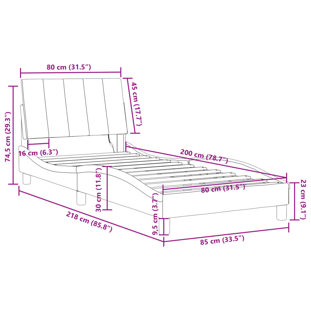 vidaXL Rám postele s LED osvětlením černý 80 x 200 cm samet