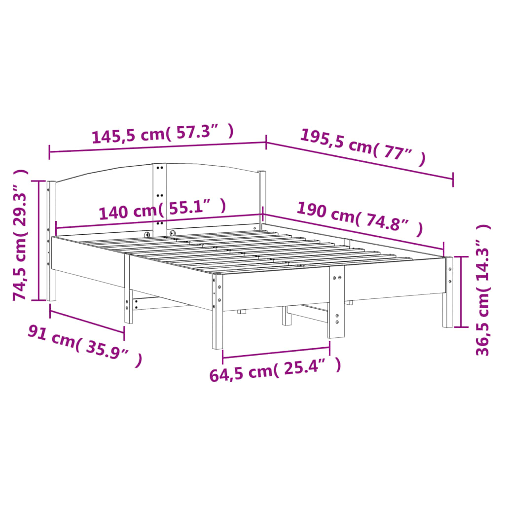 vidaXL Postel bez matrace bílá 140 x 190 cm masivní borovice