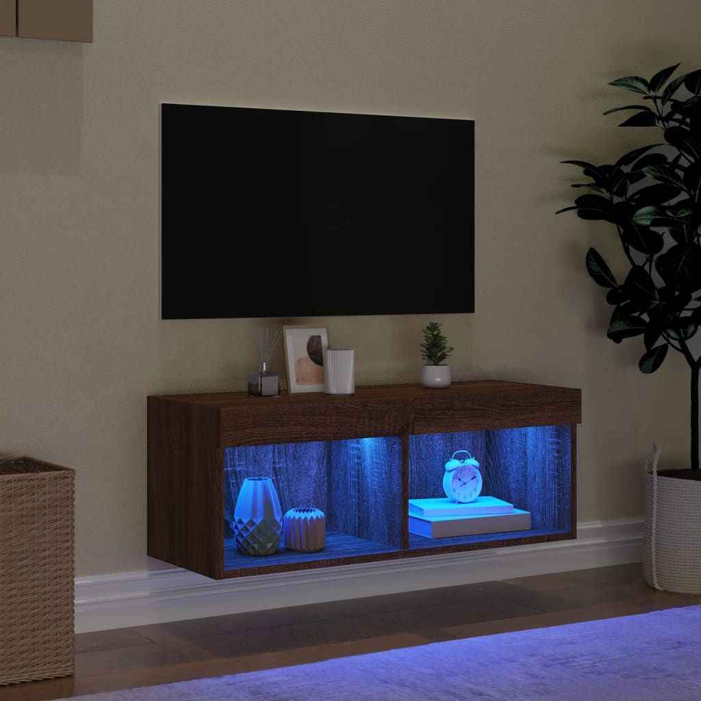 vidaXL TV skříňka s LED osvětlením hnědý dub 80 x 30 x 30 cm