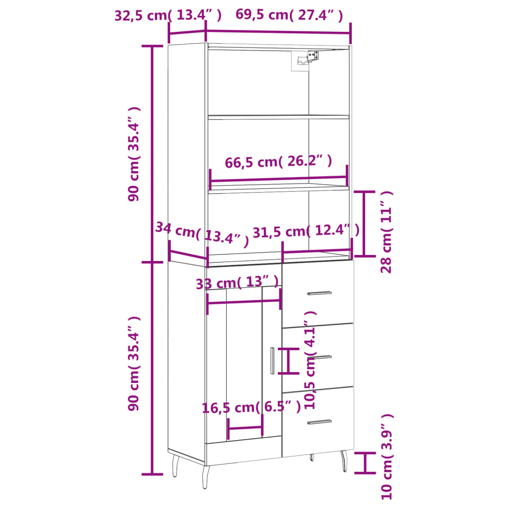 vidaXL Skříň highboard hnědý dub 69,5 x 34 x 180 cm kompozitní dřevo