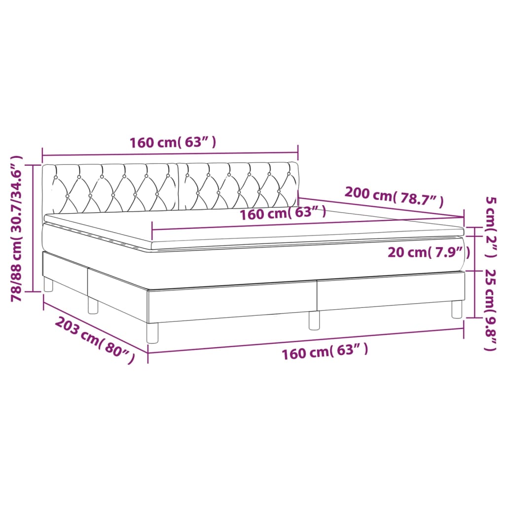 vidaXL Box spring postel s matrací a LED růžová 160x200 cm samet