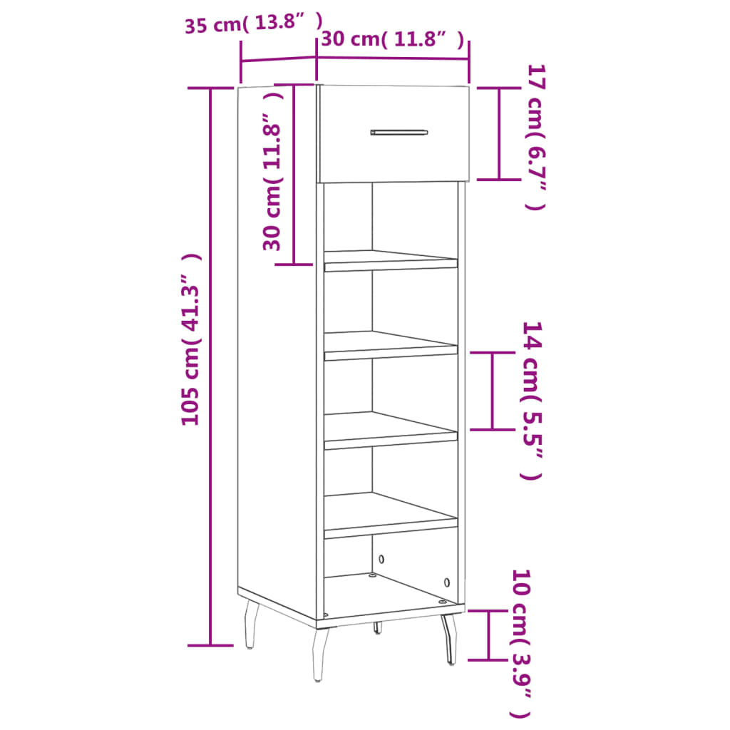 vidaXL Botník bílý s vysokým leskem 30 x 35 x 105 cm kompozitní dřevo