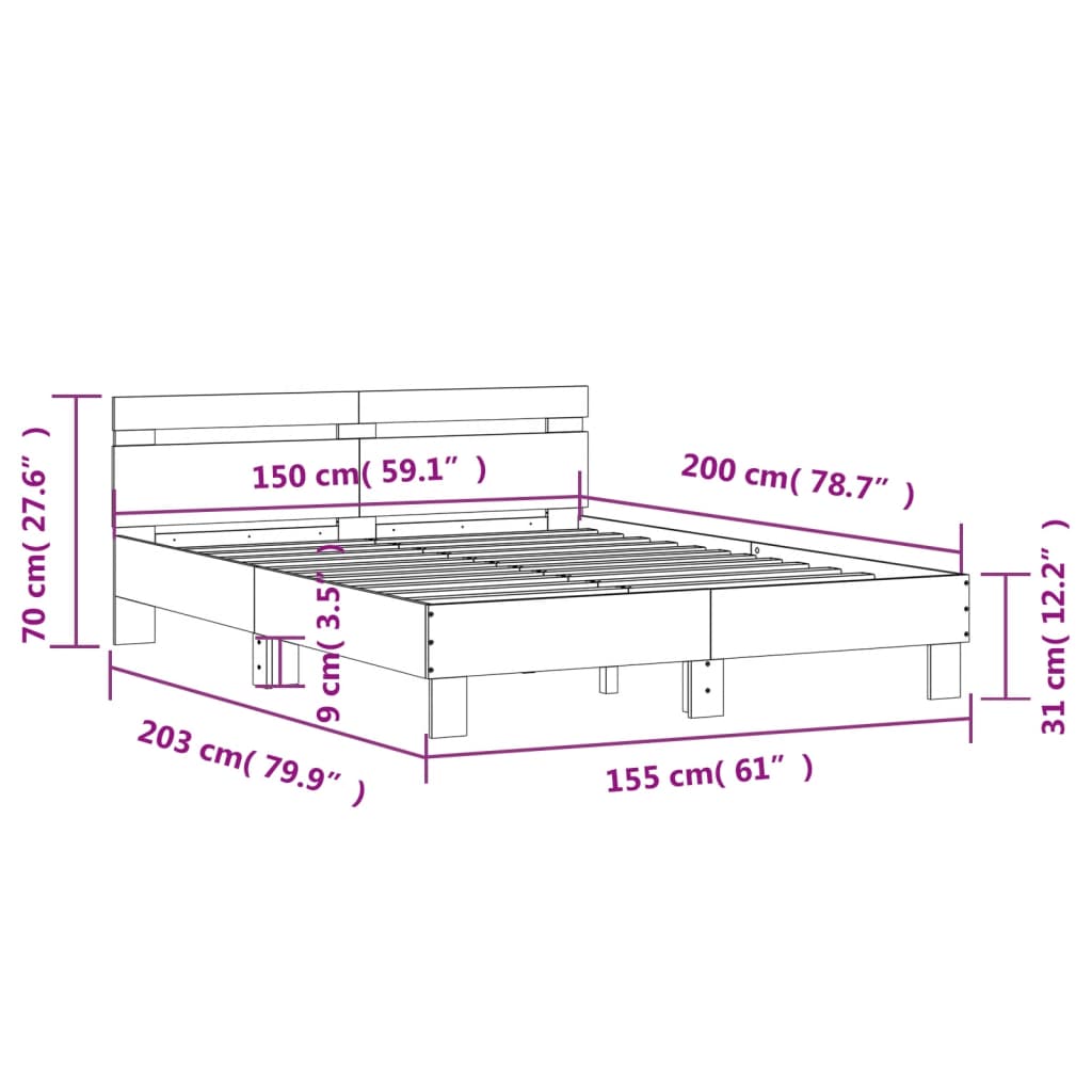 vidaXL Rám postele s čelem dub sonoma 150 x 200 cm kompozitní dřevo