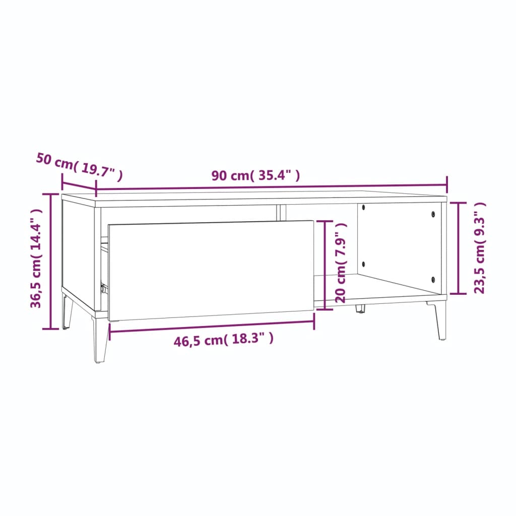 vidaXL Konferenční stolek kouřový dub 90x50x36,5 cm kompozitní dřevo