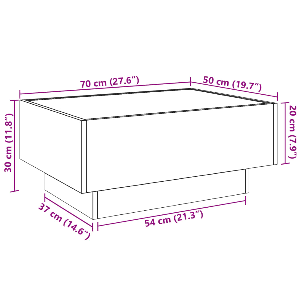 vidaXL Konferenční stolek s LED dub sonoma 70 x 50 x 30 cm kompozit