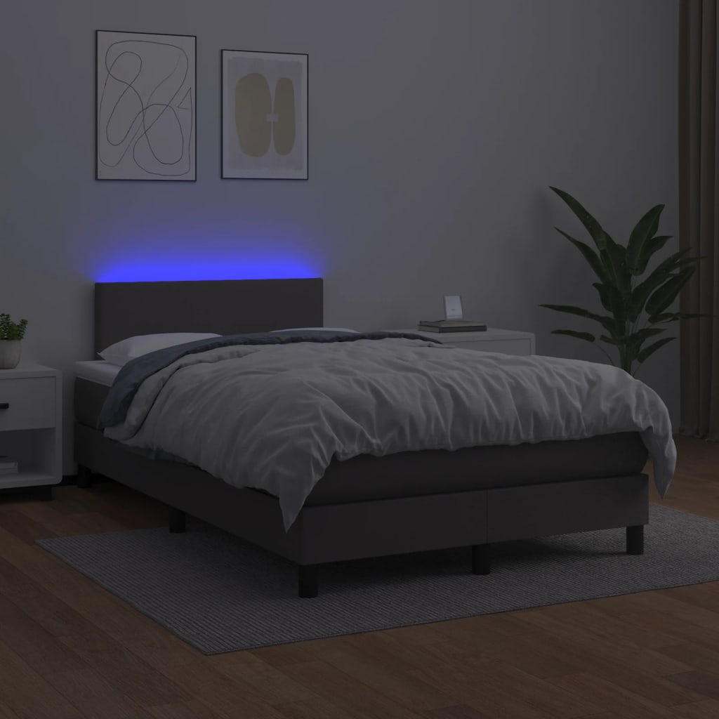 vidaXL Box spring postel s matrací a LED šedá 120 x 190 cm umělá kůže