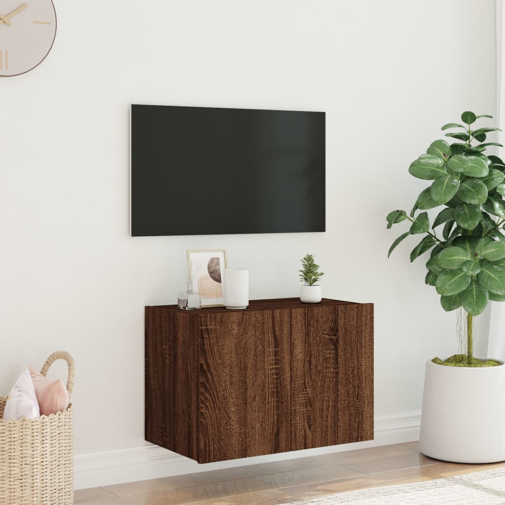 vidaXL Nástěnná TV skříňka s LED osvětlením hnědý dub 60 x 35 x 41 cm