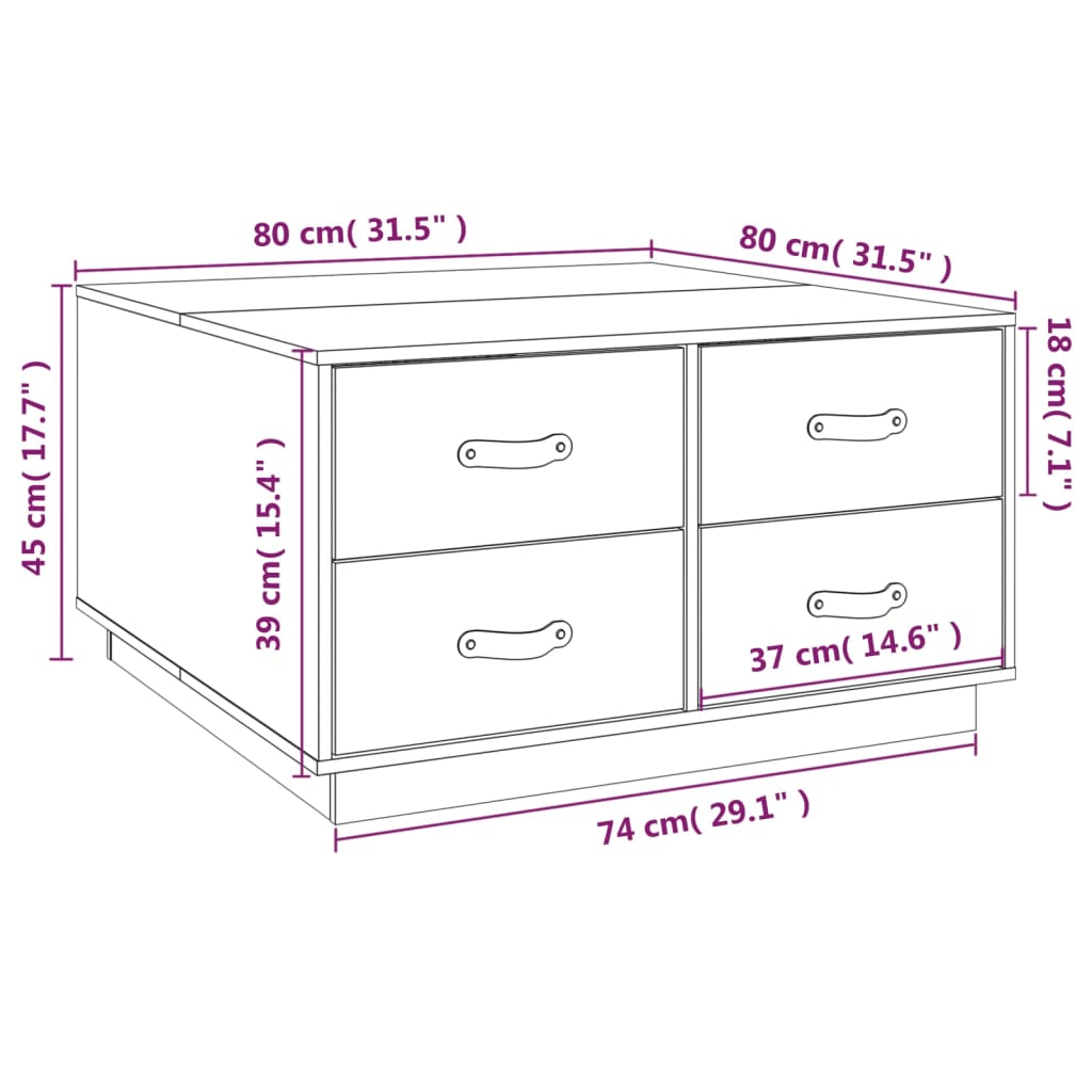 vidaXL Konferenční stolek černý 80x80x45 cm masivní borové dřevo