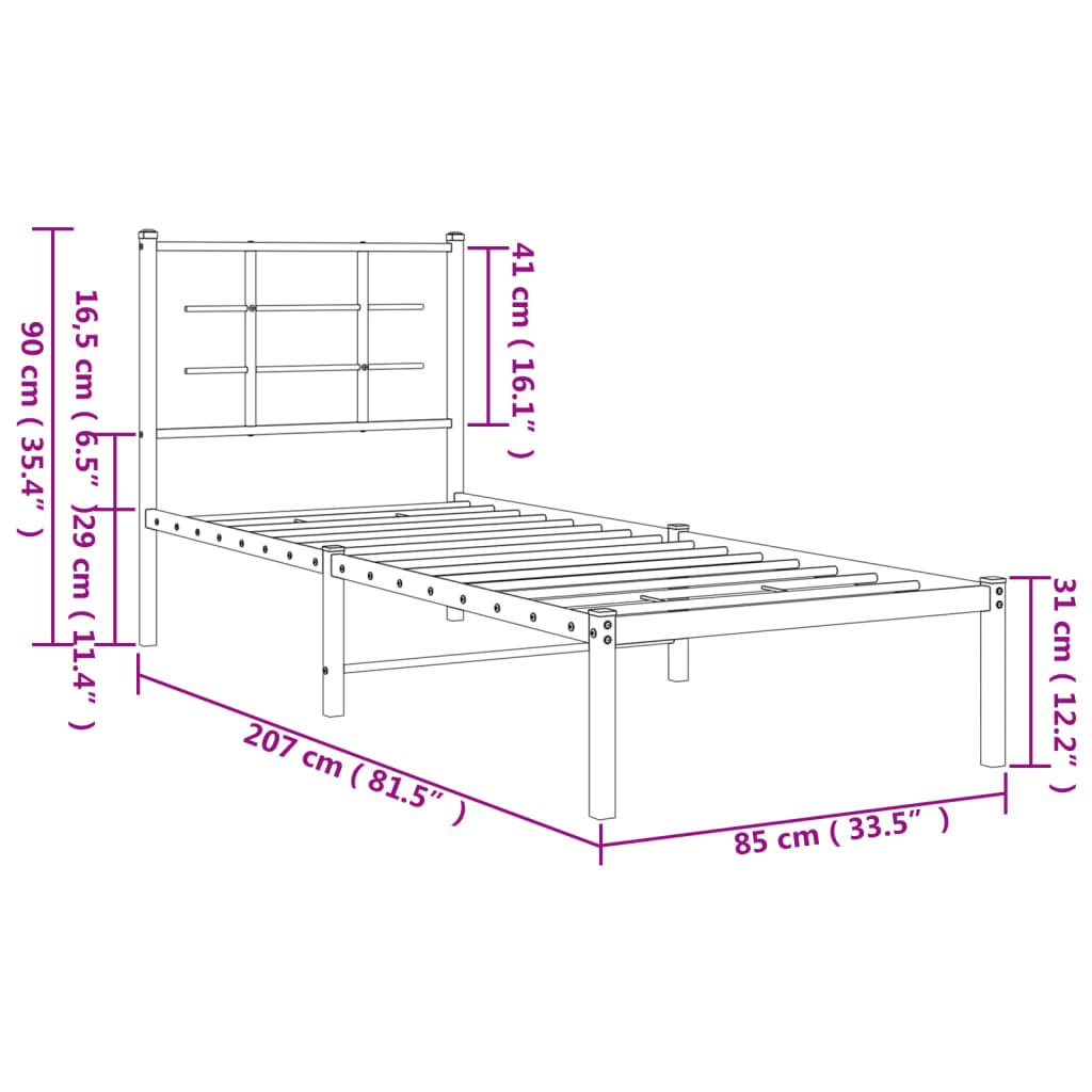 vidaXL Kovový rám postele s čelem bílý 80 x 200 cm