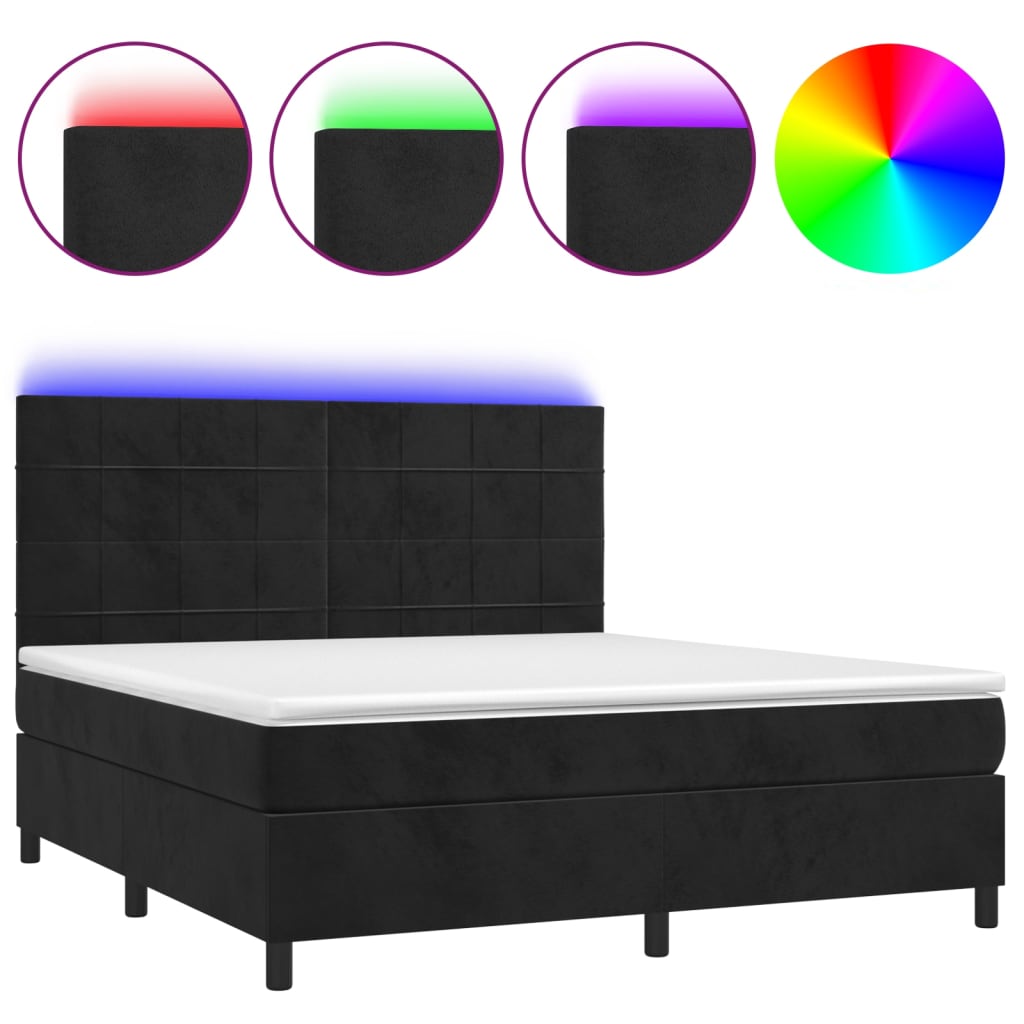 vidaXL Box spring postel s matrací a LED černá 180x200 cm samet