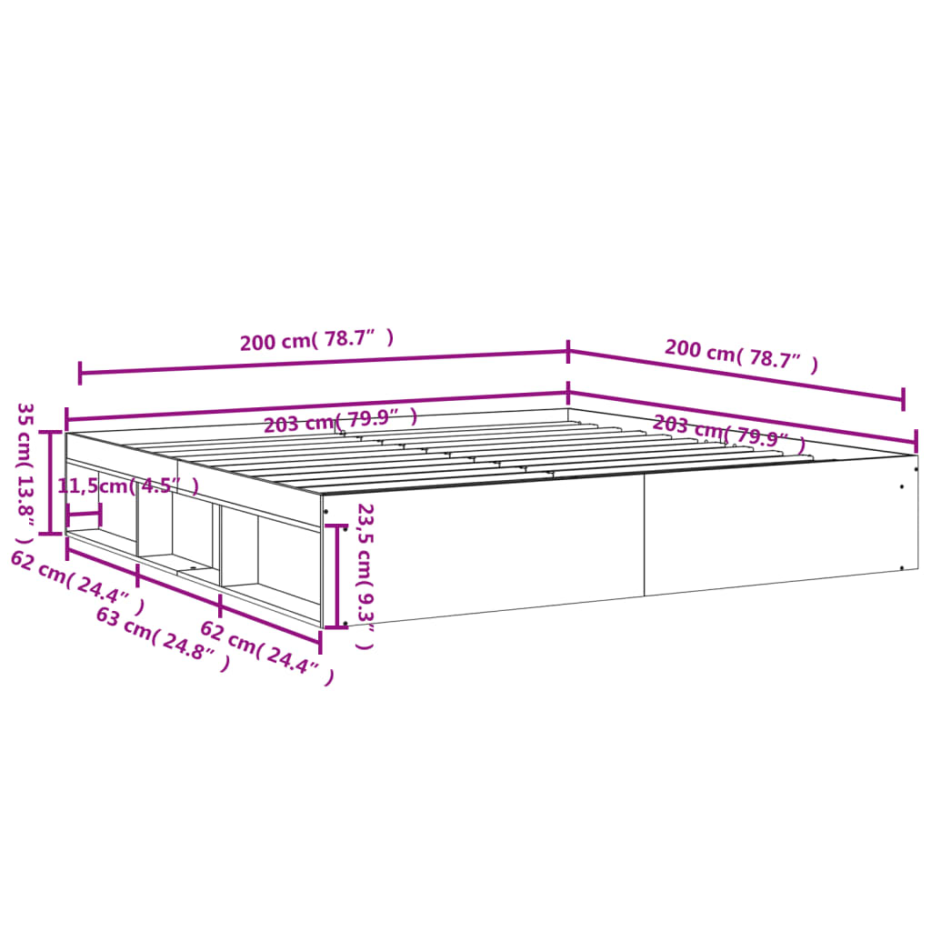 vidaXL Rám postele bílý 200 x 200 cm