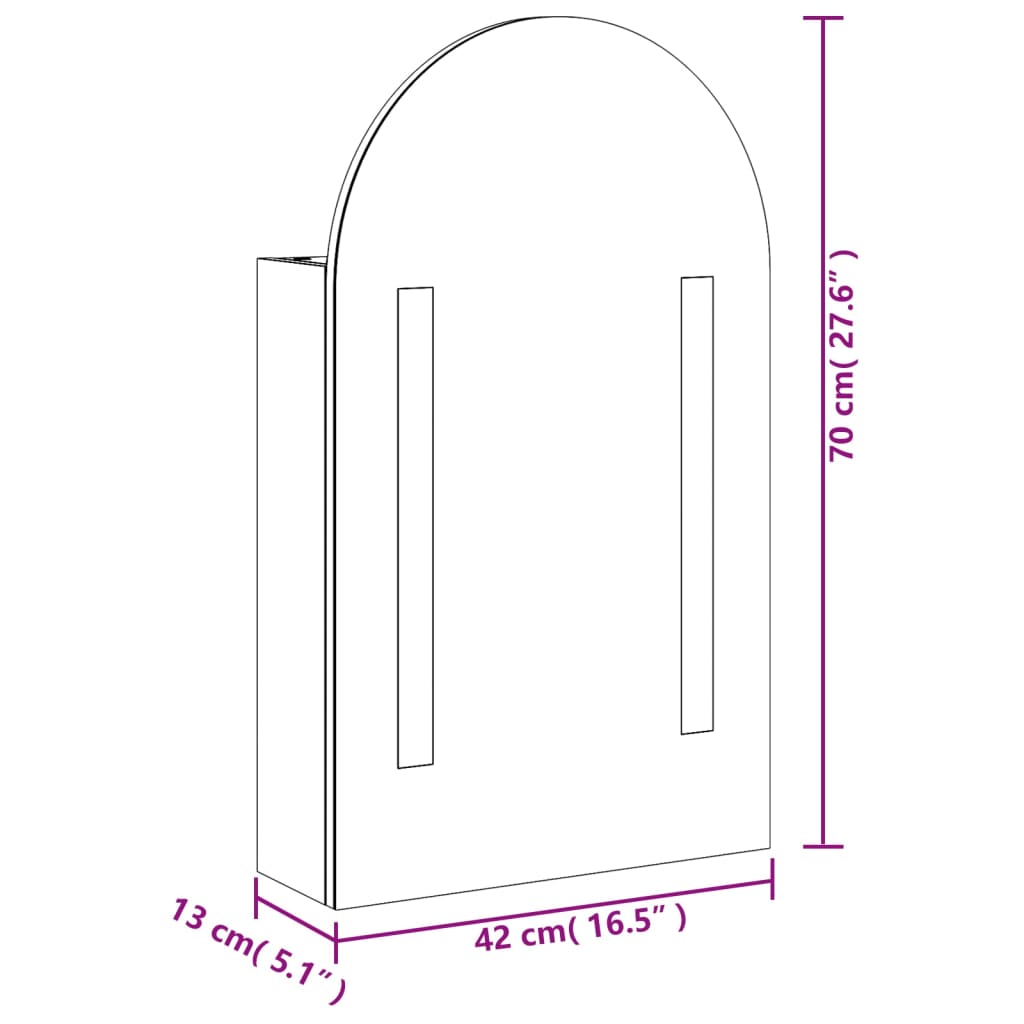 vidaXL Koupelnová zrcadlová skříňka s LED klenutá dub 42 x 13 x 70 cm