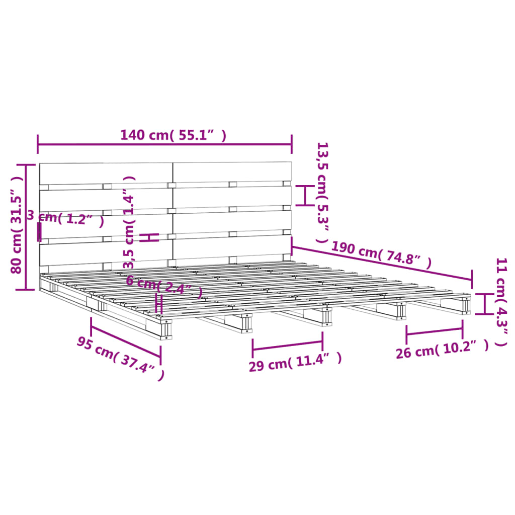 vidaXL Rám postele bílý 140 x 190 cm masivní borovice