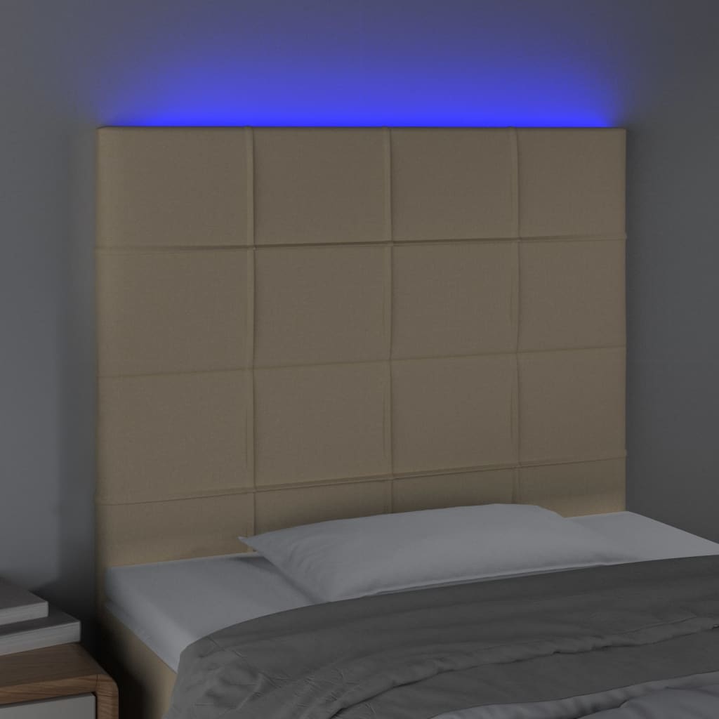 vidaXL Čelo postele s LED krémové 80x5x118/128 cm textil