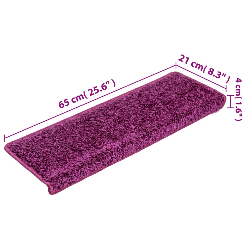 vidaXL Kobercové nášlapy na schody 15 ks 65x21x4 cm fialové