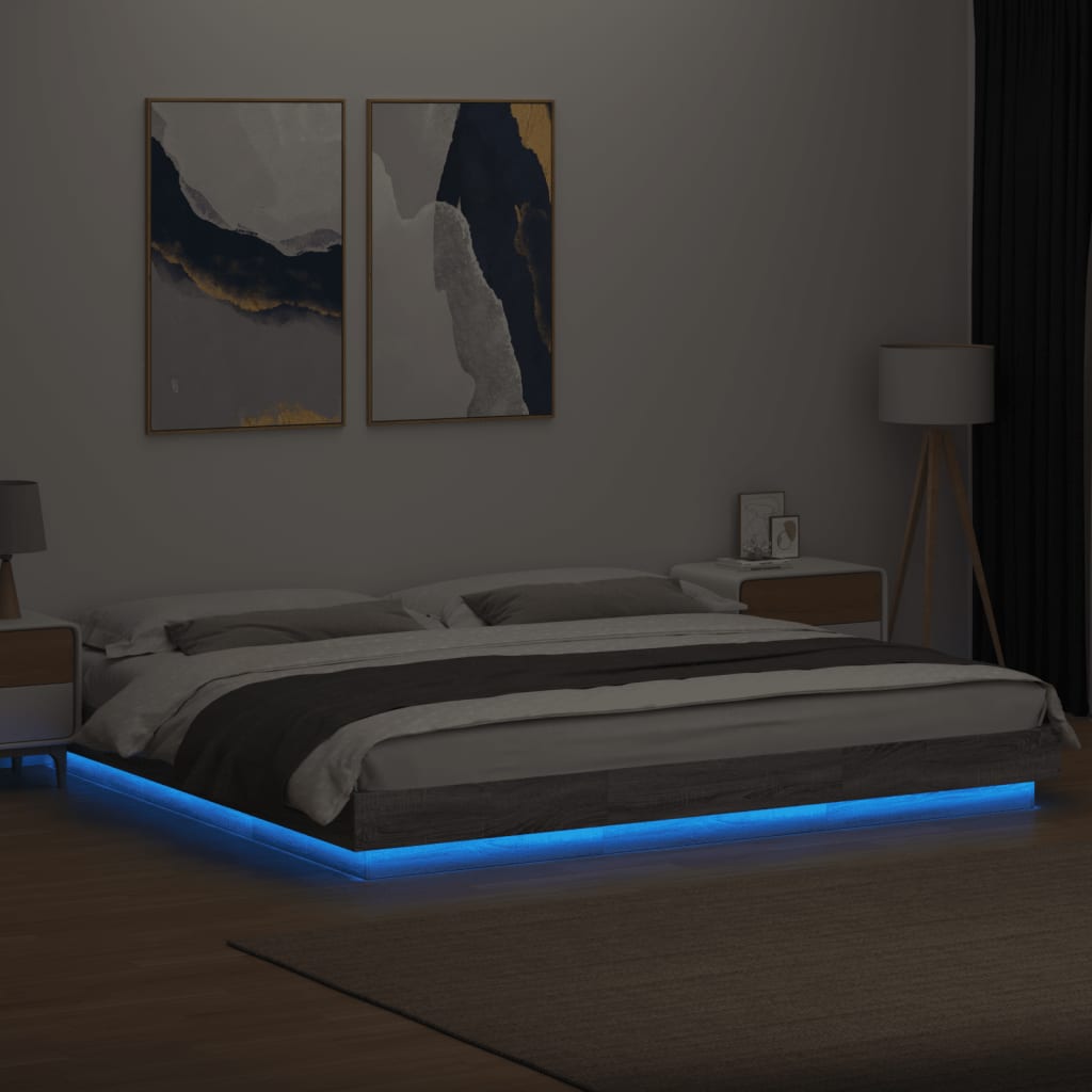vidaXL Rám postele s LED osvětlením šedý sonoma 180 x 200 cm kompozit