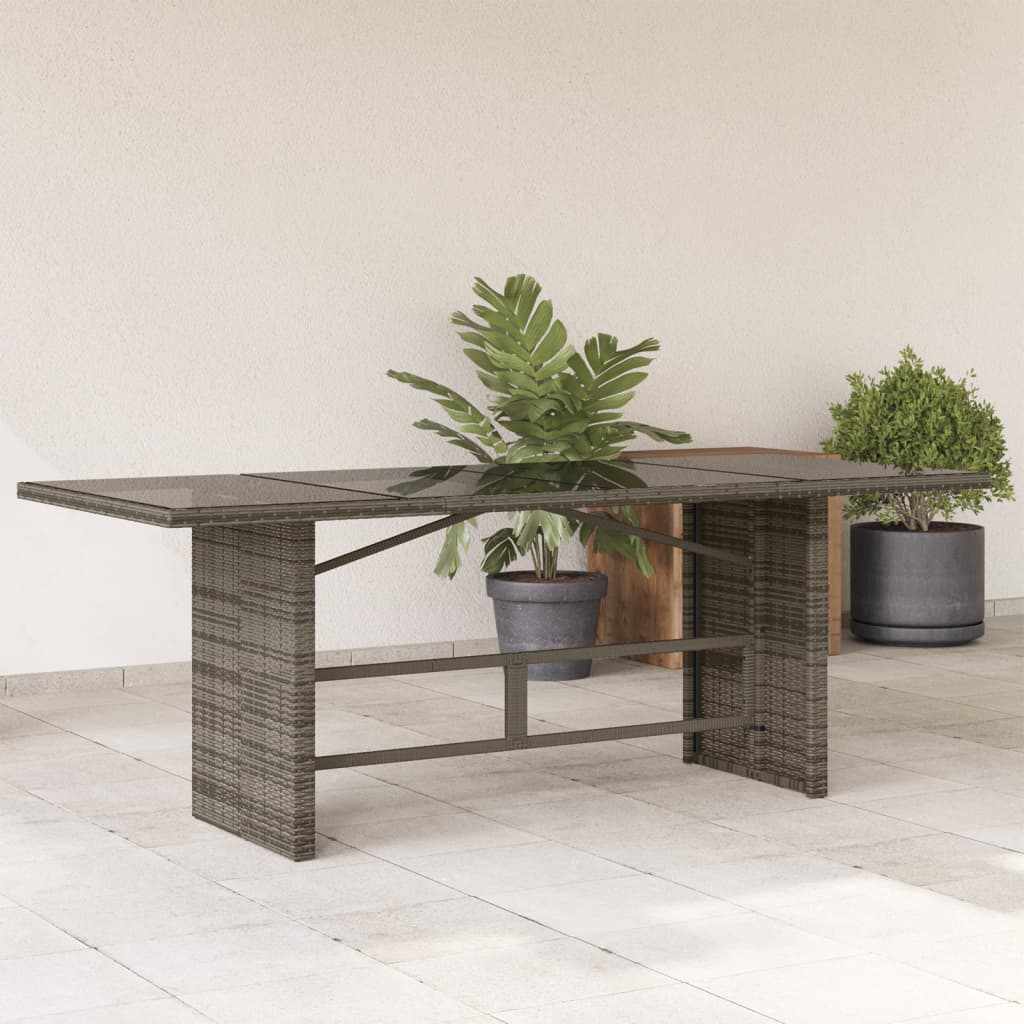 vidaXL Zahradní stůl se skleněnou deskou šedý 190x80x74 cm polyratan