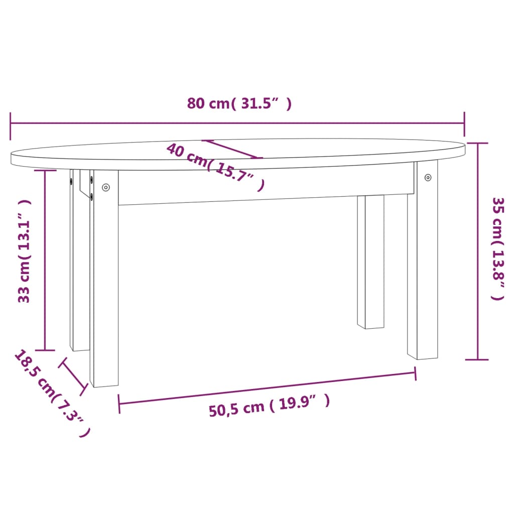 vidaXL Konferenční stolek bílý 80 x 40 x 35 cm masivní borové dřevo