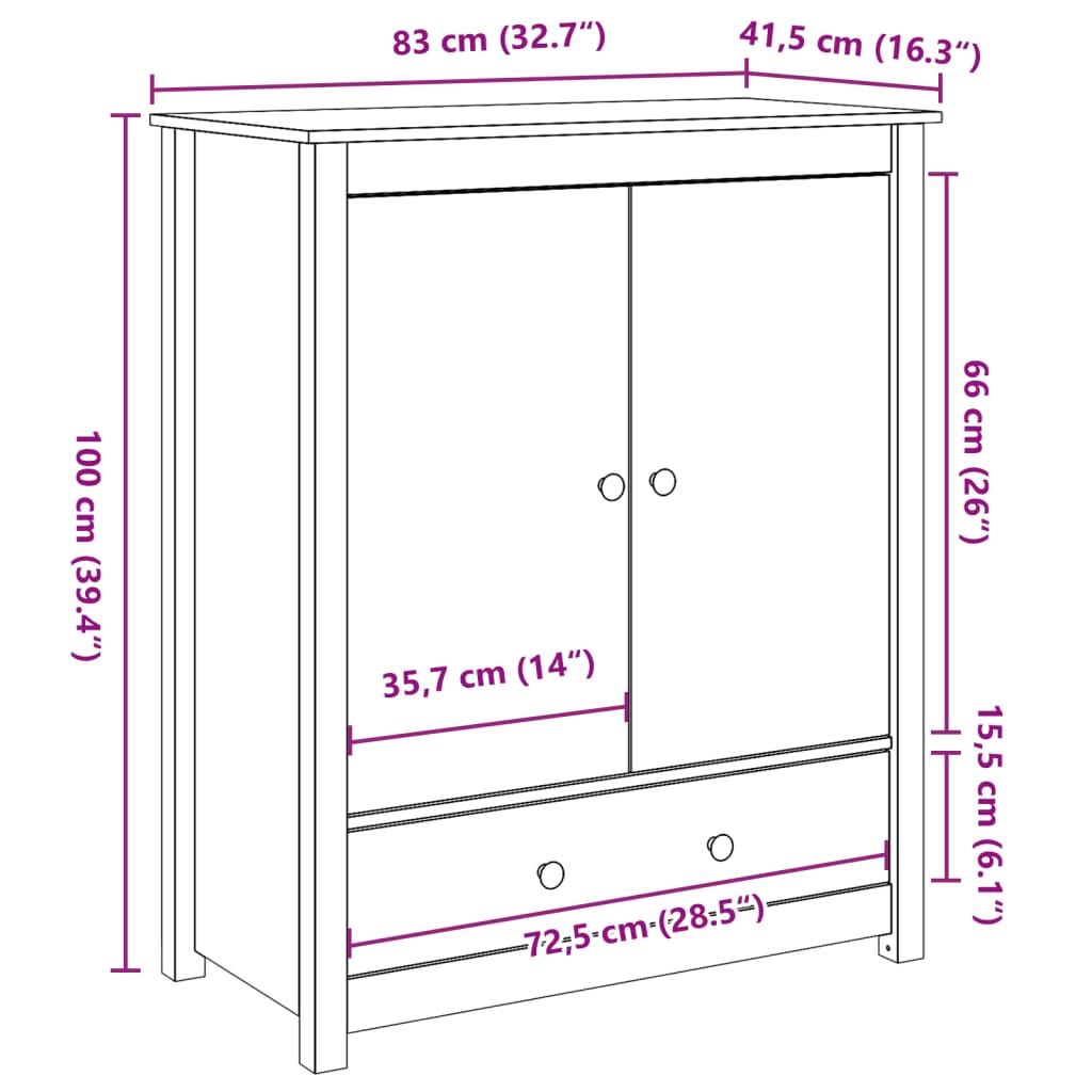 vidaXL Skříň highboard černá 83 x 41,5 x 100 cm masivní borové dřevo