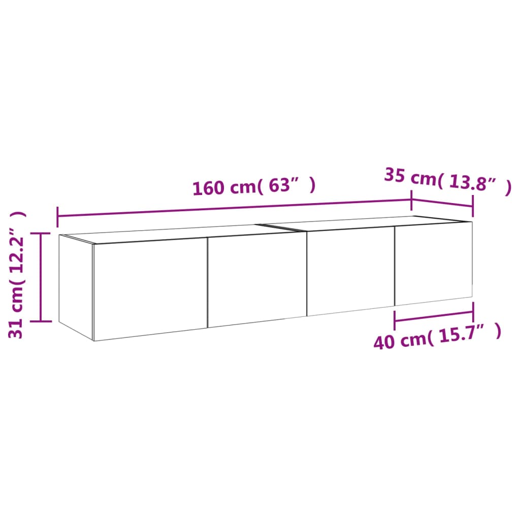 vidaXL Nástěnné TV skříňky s LED osvětlením 2 ks bílé 80 x 35 x 31 cm