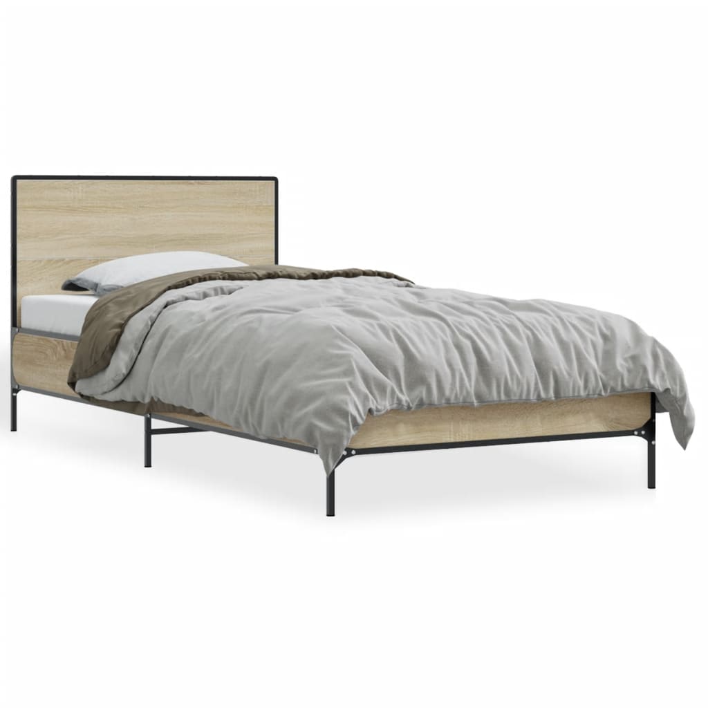 vidaXL Rám postele dub sonoma 90 x 200 cm kompozitní dřevo a kov
