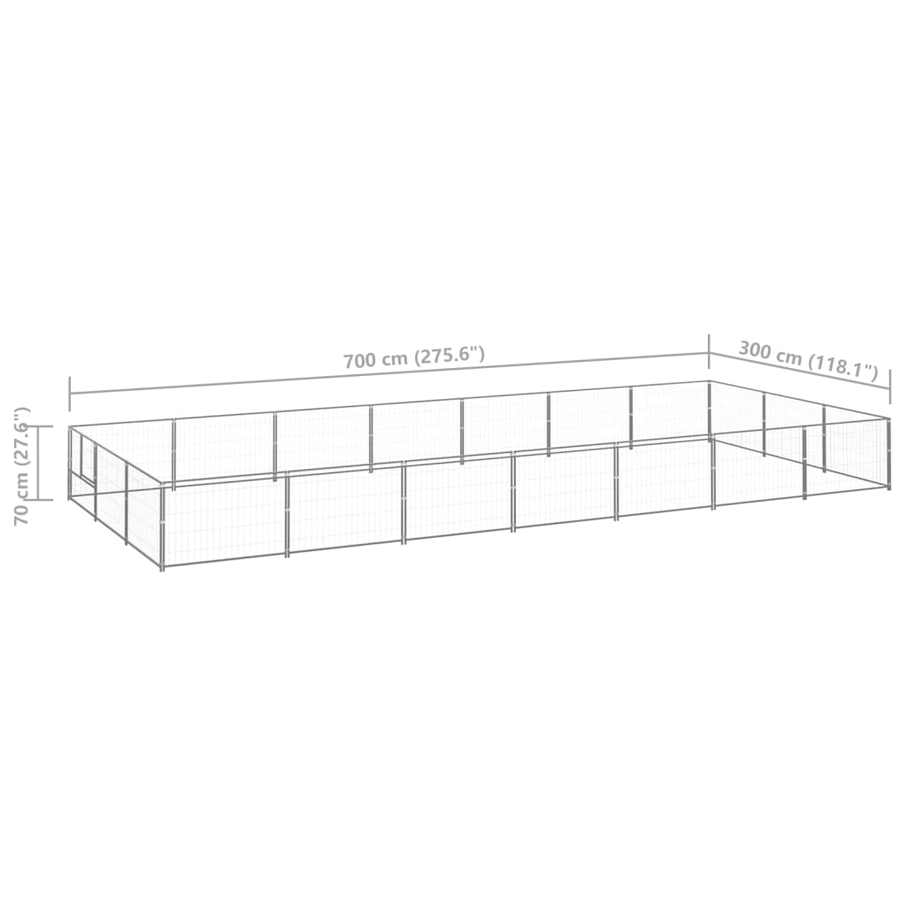 vidaXL Psí kotec stříbrný 21 m² ocel