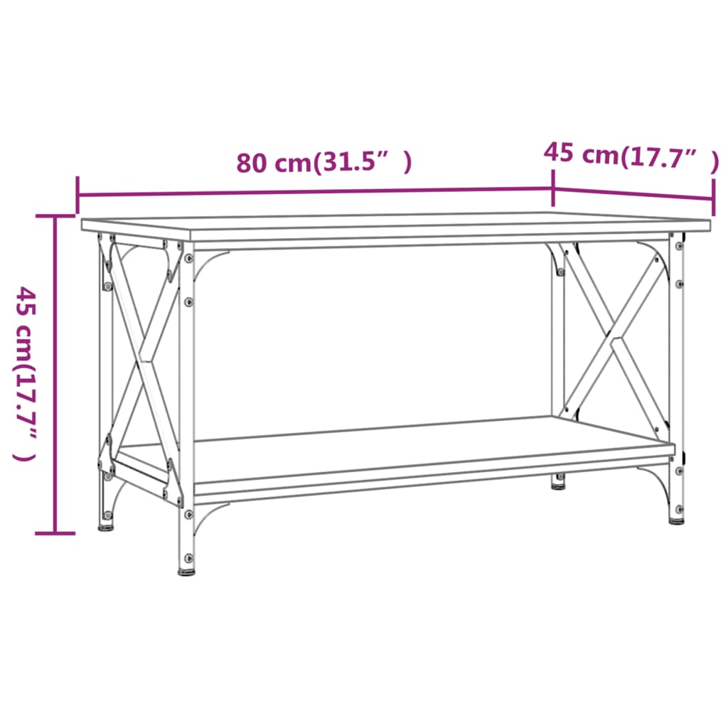 vidaXL Konferenční stolek hnědý dub 80 x 45 x 45 cm kompozit a železo