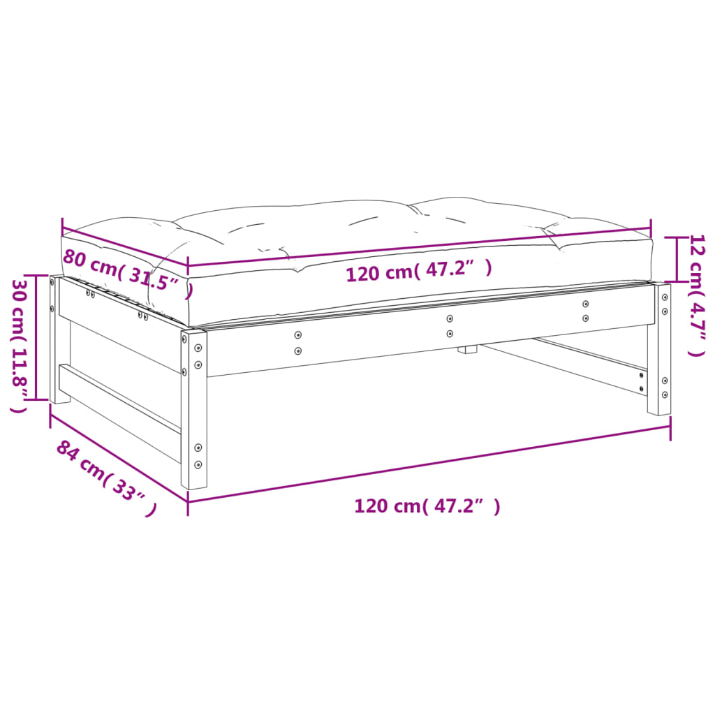 vidaXL Zahradní podnožka bílá 120 x 80 cm masivní borové dřevo